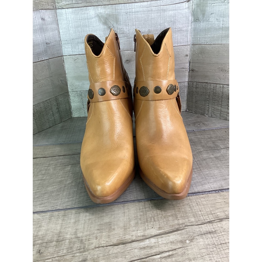 Durango Tan Leather Harness Ankle Boots Womens 9 M Western Pointed Toe RD2502 - Picture 3 of 8